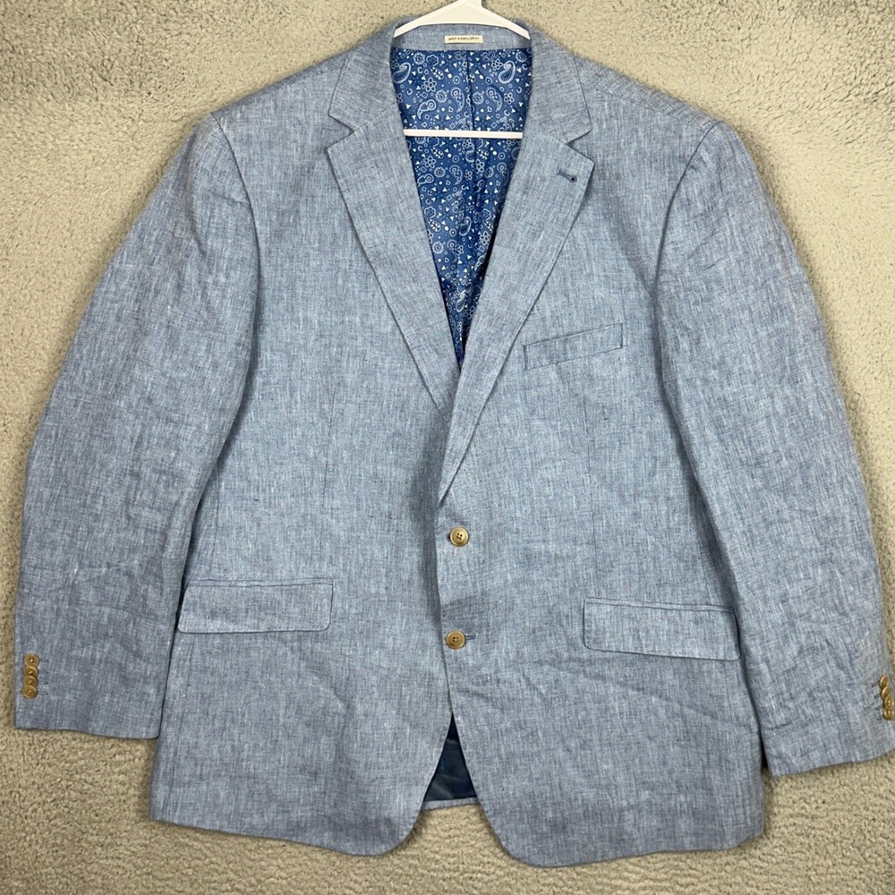 Joseph Abboud 100% Linen Blazer Mens 50R Blue 2 Button Sport Coat Office Formal